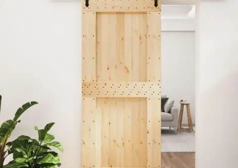 Ușă glisantă cu set feronerie, 90x210 cm, lemn masiv de pin - 1/5