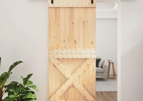 Ușă glisantă cu set feronerie, 90x210 cm, lemn masiv de pin - 1/5