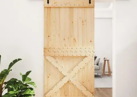 Ușă glisantă cu set feronerie, 100x210 cm, lemn masiv de pin - 1/5