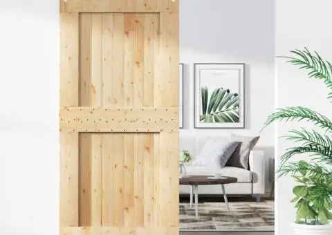 Ușă glisantă cu set de feronerie 95x210 cm, lemn masiv de pin - 1/5