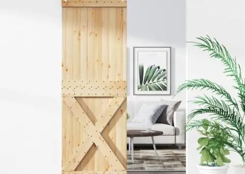 Ușă glisantă cu set de feronerie 70x210 cm, lemn masiv de pin - 1/5