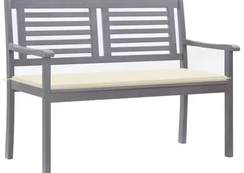 Bancă grădină cu 2 locuri cu pernă, 120 cm, gri, lemn eucalipt - 1/5