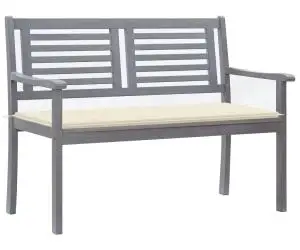 vidaXL Bancă grădină cu 2 locuri cu pernă, 120 cm, gri, lemn eucalipt