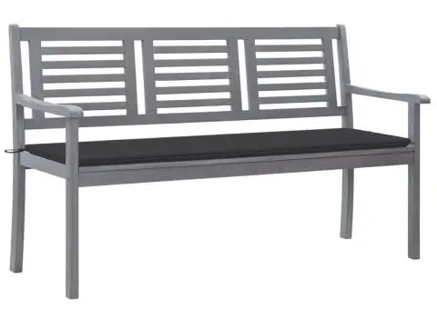 Bancă grădină cu 3 locuri cu pernă, 150 cm, gri, lemn eucalipt - 1/5