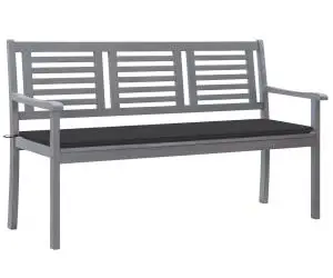 vidaXL Bancă grădină cu 3 locuri cu pernă, 150 cm, gri, lemn eucalipt