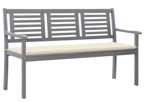 Bancă grădină cu 3 locuri cu pernă, 150 cm, gri, lemn eucalipt - 1/5