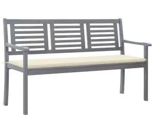 vidaXL Bancă grădină cu 3 locuri cu pernă, 150 cm, gri, lemn eucalipt