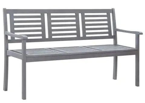 Bancă grădină cu 3 locuri cu pernă, 150 cm, gri, lemn eucalipt - 2/5