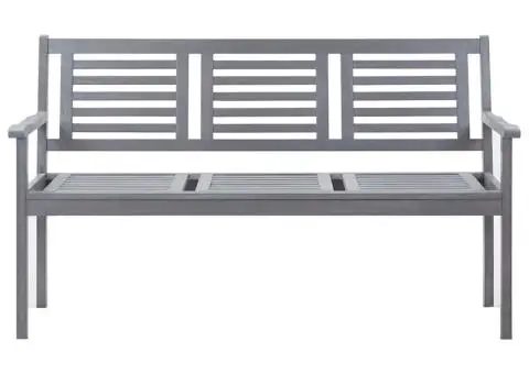 Bancă grădină cu 3 locuri cu pernă, 150 cm, gri, lemn eucalipt - 3/5