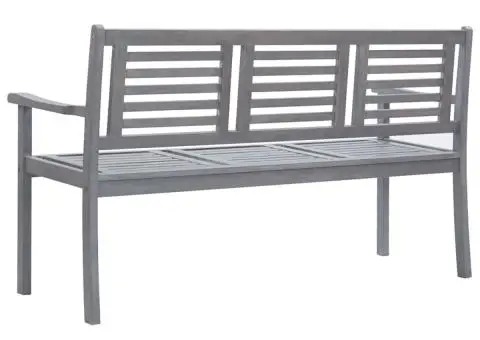 Bancă grădină cu 3 locuri cu pernă, 150 cm, gri, lemn eucalipt - 4/5