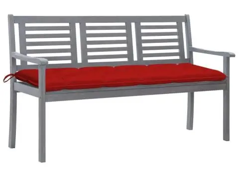 Bancă grădină 3 locuri, cu pernă, 150 cm, gri, lemn de eucalipt - 1/5