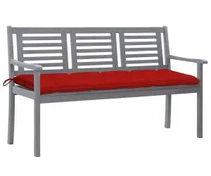 vidaXL Bancă grădină 3 locuri, cu pernă, 150 cm, gri, lemn de eucalipt