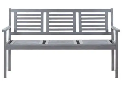 Bancă grădină 3 locuri, cu pernă, 150 cm, gri, lemn de eucalipt - 3/5