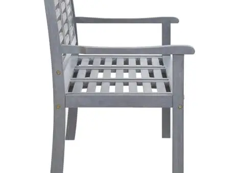 Bancă grădină 3 locuri, cu pernă, 150 cm, gri, lemn de eucalipt - 4/5