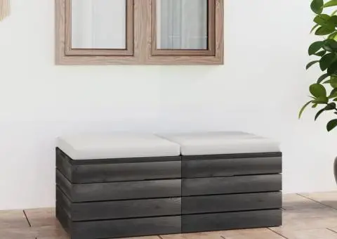 Tabureți de grădină din paleți cu perne, 2 buc., lemn de pin - 1/5