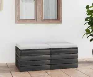 vidaXL Tabureți de grădină din paleți cu perne, 2 buc., lemn de pin