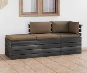 vidaXL Set mobilier grădină din paleți cu perne, 3 piese, lemn de pin
