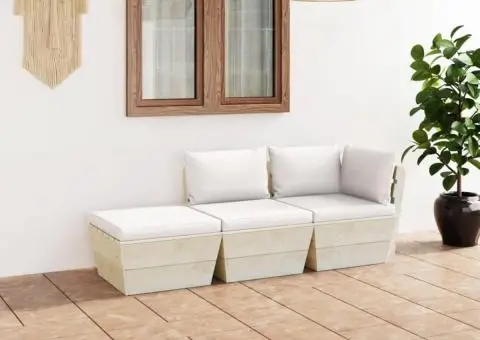 Set mobilier grădină din paleți cu perne, 3 piese, lemn molid - 1/5