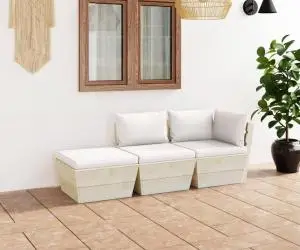 vidaXL Set mobilier grădină din paleți cu perne, 3 piese, lemn molid