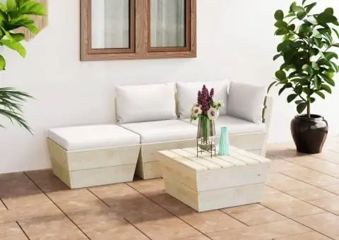 Set mobilier grădină din paleți, cu perne, 4 piese, lemn molid - 1/5