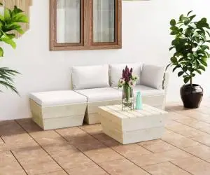 vidaXL Set mobilier grădină din paleți, cu perne, 4 piese, lemn molid