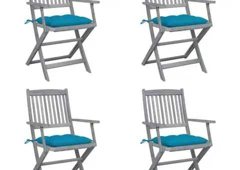 Scaune pliabile de exterior cu perne, 4 buc., lemn masiv acacia - 1/5