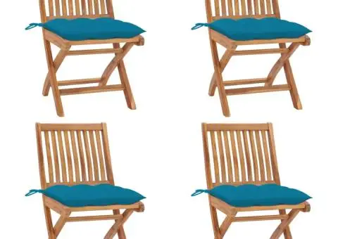 Scaune grădină pliabile cu perne, 4 buc, lemn masiv tec - 1/5