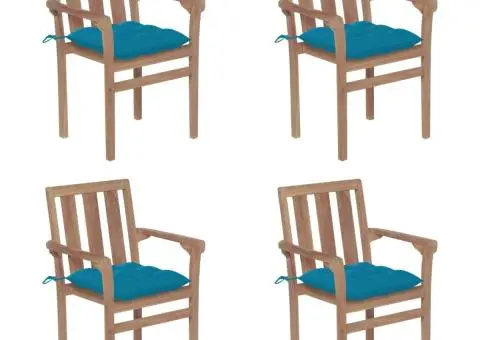 Scaune grădină stivuibile cu perne, 4 buc, lemn masiv tec - 1/5