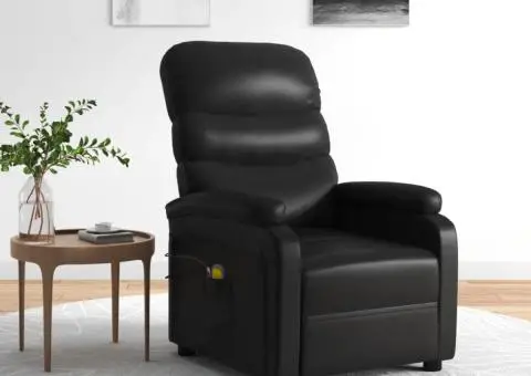 Fotoliu de masaj electric, negru, piele ecologică - 1/5