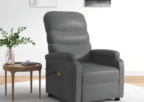 Fotoliu de masaj electric, gri, piele ecologică - 1/5