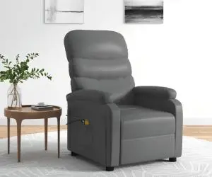 vidaXL Fotoliu de masaj electric, gri, piele ecologică