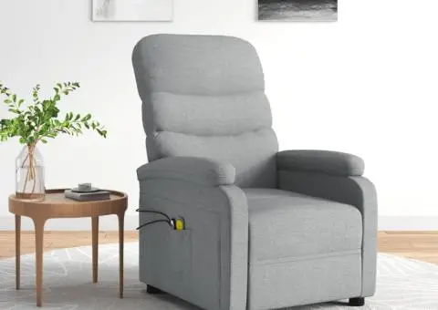 Fotoliu de masaj electric rabatabil, gri deschis, textil - 1/5