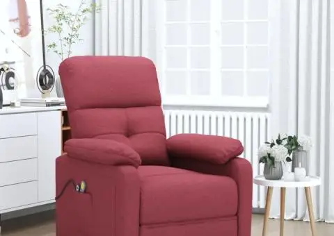 Fotoliu de masaj electric rabatabil, roșu vin, textil - 1/5