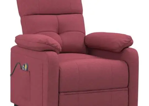 Fotoliu de masaj electric rabatabil, roșu vin, textil - 2/5