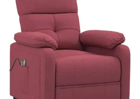 Fotoliu de masaj electric rabatabil, roșu vin, textil - 3/5