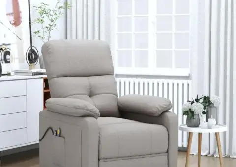 Fotoliu de masaj electric rabatabil, gri taupe, textil - 1/5