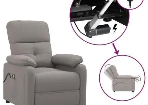 Fotoliu de masaj electric rabatabil, gri taupe, textil - 2/5