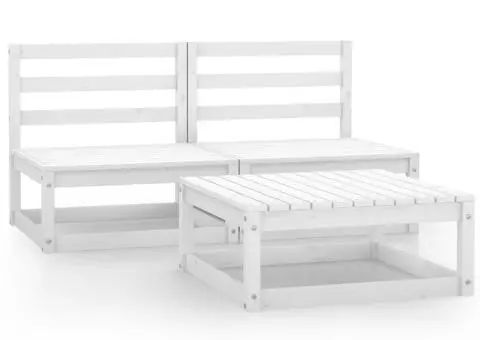 Set mobilier de grădină, 3 piese, alb, lemn masiv de pin - 2/5