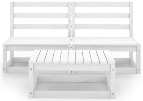 Set mobilier de grădină, 3 piese, alb, lemn masiv de pin - 3/5