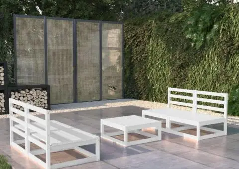 Set mobilier de grădină, 5 piese, alb, lemn masiv de pin - 1/5