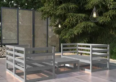 Set mobilier de grădină, 5 piese, gri, lemn masiv de pin - 1/5