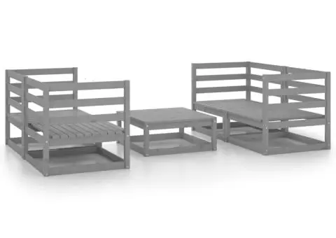Set mobilier de grădină, 5 piese, gri, lemn masiv de pin - 2/5