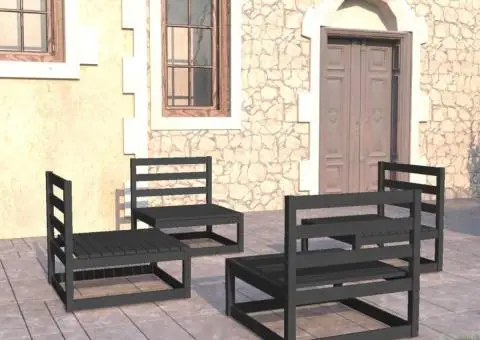 Set mobilier de grădină, 4 piese, negru, lemn masiv de pin - 1/5