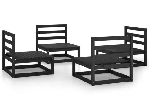 Set mobilier de grădină, 4 piese, negru, lemn masiv de pin - 2/5