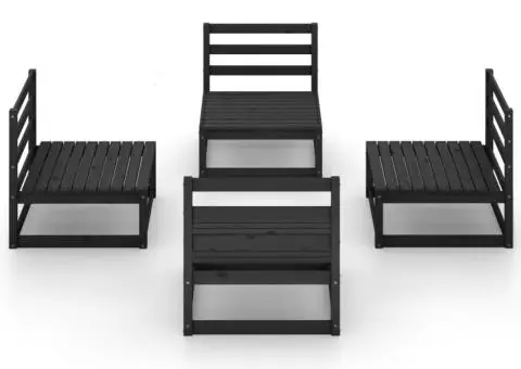 Set mobilier de grădină, 4 piese, negru, lemn masiv de pin - 3/5