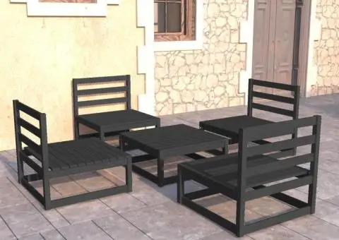 Set mobilier de grădină, 5 piese, negru, lemn masiv de pin - 1/5