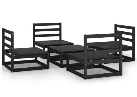 Set mobilier de grădină, 5 piese, negru, lemn masiv de pin - 2/5