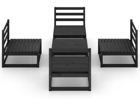 Set mobilier de grădină, 5 piese, negru, lemn masiv de pin - 3/5