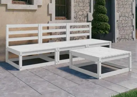Set mobilier de grădină, 4 piese, alb, lemn masiv de pin - 1/5