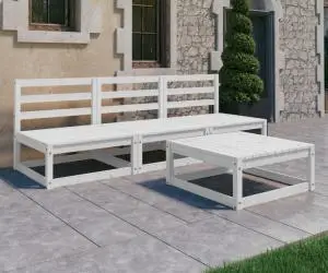 vidaXL Set mobilier de grădină, 4 piese, alb, lemn masiv de pin
